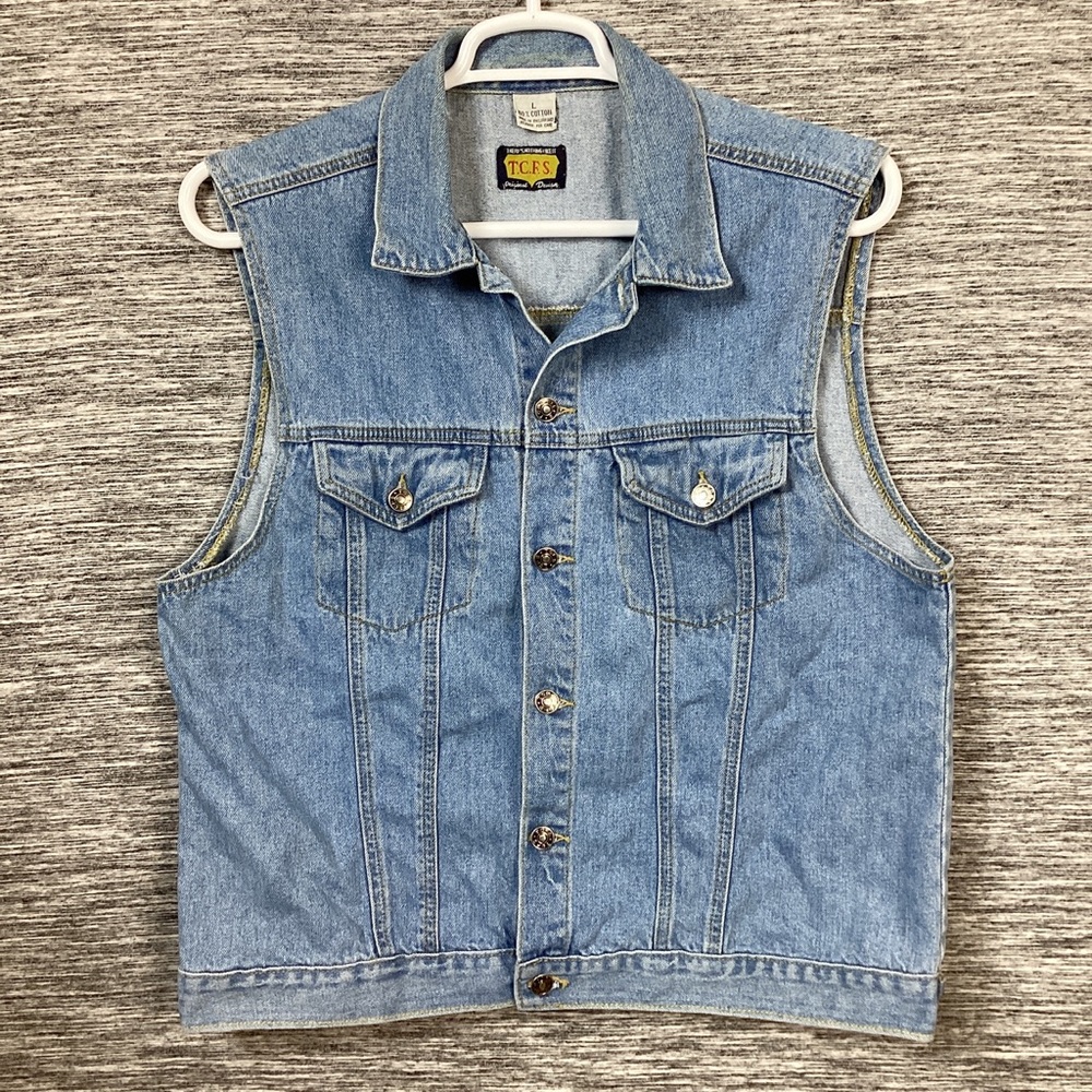 TCFS VINTAGE Men’s Blue Denim Medium Fade Button Down Vest